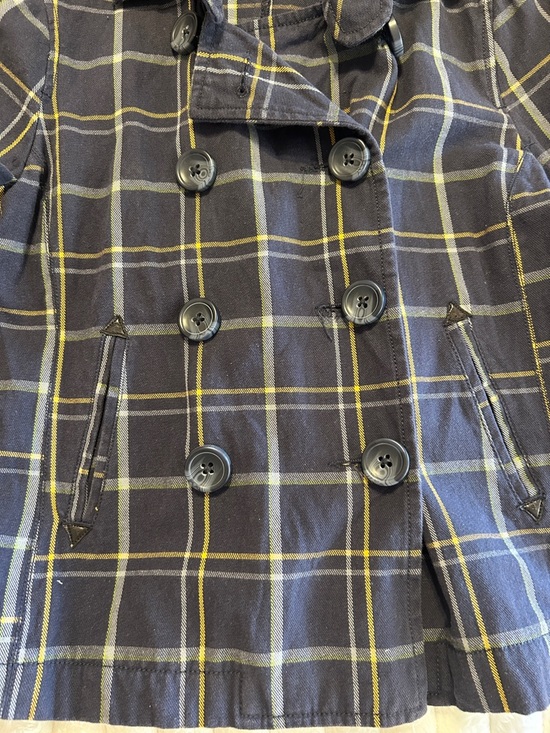 Vintage Aeropostale Double-Breasted Plaid Women's Peacoat Jacket - Navy & Yellow - Picture 6 of 14